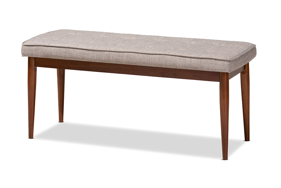 baxton studio itami mid century modern light grey fabric upholstered medium oak finished wood dining bench | Modish Furniture Store-2
