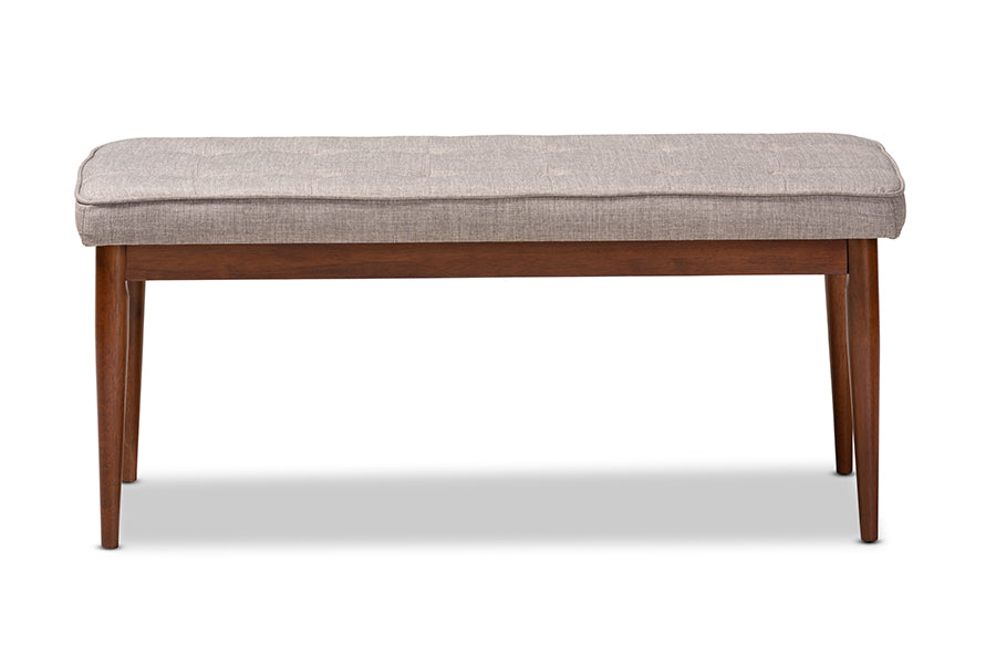 baxton studio itami mid century modern light grey fabric upholstered medium oak finished wood dining bench | Modish Furniture Store-3