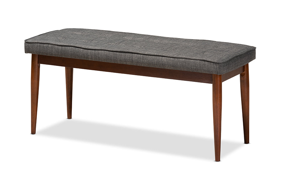 baxton studio itami mid century modern dark grey fabric upholstered medium oak finished wood dining bench | Modish Furniture Store-2