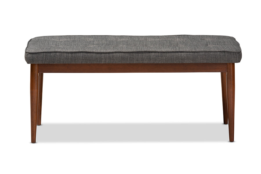 baxton studio itami mid century modern dark grey fabric upholstered medium oak finished wood dining bench | Modish Furniture Store-3