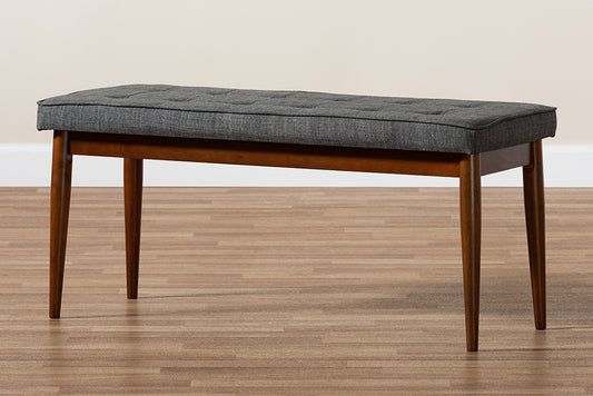Baxton Studio Itami Mid-Century Modern Dark Grey Fabric Upholstered Medium Oak Finished Wood Dining Bench | Modishstore | Stools & Benches