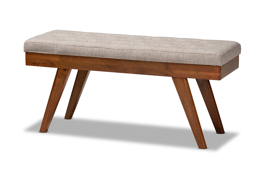 baxton studio alona mid century modern light grey fabric upholstered wood dining bench | Modish Furniture Store-2
