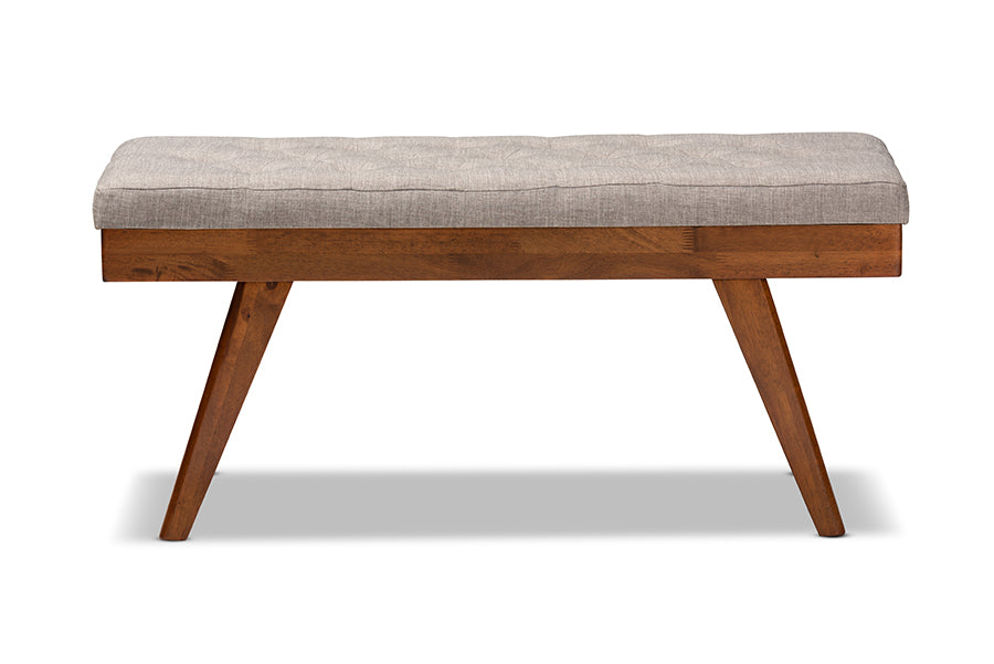 baxton studio alona mid century modern light grey fabric upholstered wood dining bench | Modish Furniture Store-3