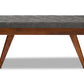 baxton studio alona mid century modern medium grey fabric upholstered wood dining bench | Modish Furniture Store-3