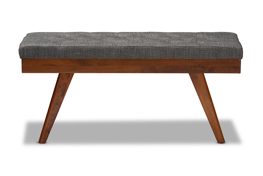 baxton studio alona mid century modern medium grey fabric upholstered wood dining bench | Modish Furniture Store-3