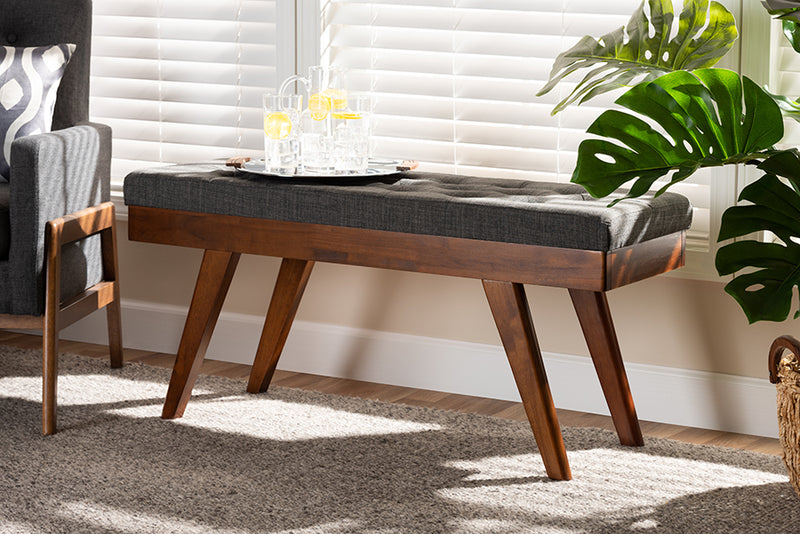 Baxton Studio Alona Mid-Century Modern Medium Grey Fabric Upholstered Wood Dining Bench | Modishstore | Stools & Benches