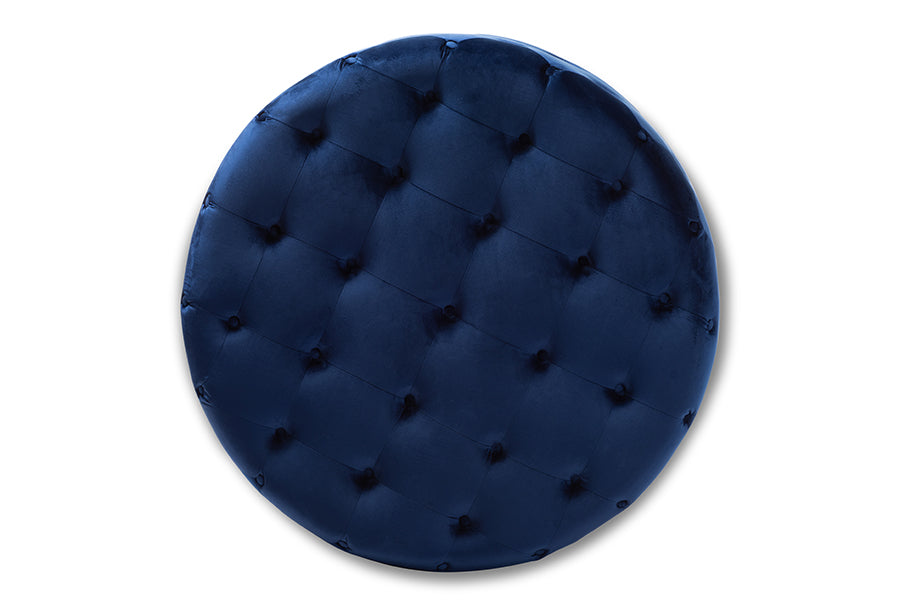 baxton studio cardiff transitional royal blue velvet fabric upholstered button tufted cocktail ottoman | Modish Furniture Store-3