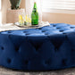 Baxton Studio Cardiff Transitional Royal Blue Velvet Fabric Upholstered Button Tufted Cocktail Ottoman | Modishstore | Ottomans