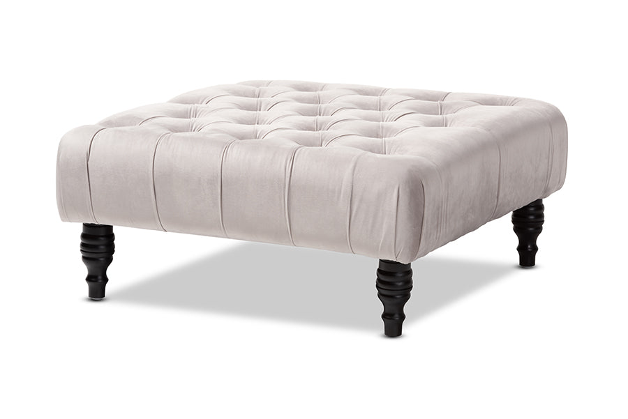 baxton studio keswick transitional grey velvet fabric upholstered button tufted cocktail ottoman | Modish Furniture Store-2