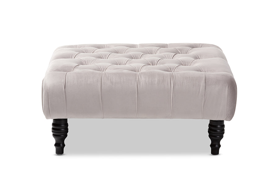 baxton studio keswick transitional grey velvet fabric upholstered button tufted cocktail ottoman | Modish Furniture Store-3