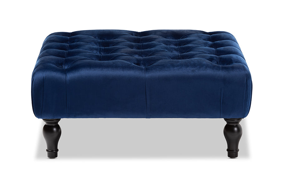 baxton studio keswick transitional blue velvet fabric upholstered button tufted cocktail ottoman | Modish Furniture Store-2