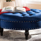 Baxton Studio Palfrey Transitional Blue Velvet Fabric Upholstered Button Tufted Cocktail Ottoman | Modishstore | Ottomans