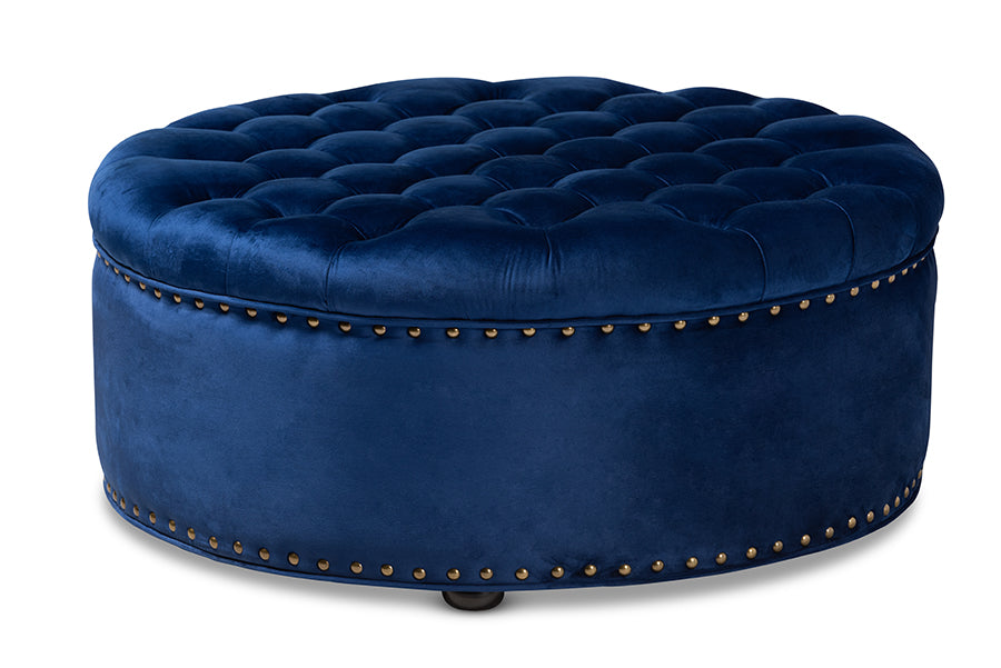 baxton studio iglehart modern and contemporary royal blue velvet fabric upholstered tufted cocktail ottoman | Modish Furniture Store-2