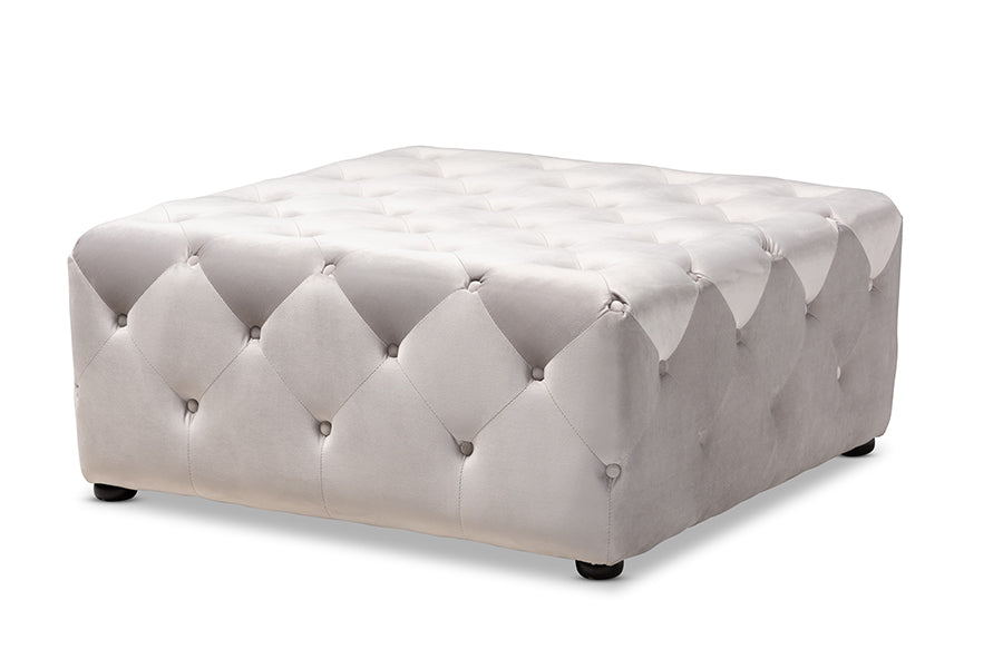 baxton studio calvetti modern and contemporary slate gray velvet fabric upholstered button tufted cocktail ottoman | Modish Furniture Store-2