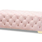 baxton studio avara glam and luxe light pink velvet fabric upholstered gold finished button tufted bench ottoman | Modish Furniture Store-2
