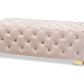 baxton studio avara glam and luxe light beige velvet fabric upholstered gold finished button tufted bench ottoman | Modish Furniture Store-2