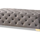 baxton studio avara glam and luxe gray velvet fabric upholstered gold finished button tufted bench ottoman | Modish Furniture Store-2