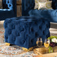 Baxton Studio Avara Glam and Luxe Royal Blue Velvet Fabric Upholstered Gold Finished Button Tufted Ottoman | Modishstore | Ottomans