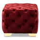 baxton studio avara glam and luxe burgundy velvet fabric upholstered gold finished button tufted ottoman | Modish Furniture Store-3