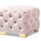 baxton studio avara glam and luxe light pink velvet fabric upholstered gold finished button tufted ottoman | Modish Furniture Store-2