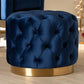 Baxton Studio Valeria Glam Royal Blue Velvet Fabric Upholstered Gold-Finished Button Tufted Ottoman | Modishstore | Ottomans