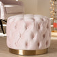 Baxton Studio Valeria Glam Light Pink Velvet Fabric Upholstered Gold-Finished Button Tufted Ottoman | Modishstore | Ottomans