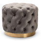 baxton studio valeria glam gray velvet fabric upholstered gold finished button tufted ottoman | Modish Furniture Store-2