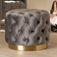 Baxton Studio Valeria Glam Gray Velvet Fabric Upholstered Gold-Finished Button Tufted Ottoman | Modishstore | Ottomans