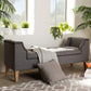 Baxton Studio Perret Modern and Contemporary Gray Linen Fabric Upholstered Oak Brown Finished Wood Bench | Modishstore | Stools & Benches
