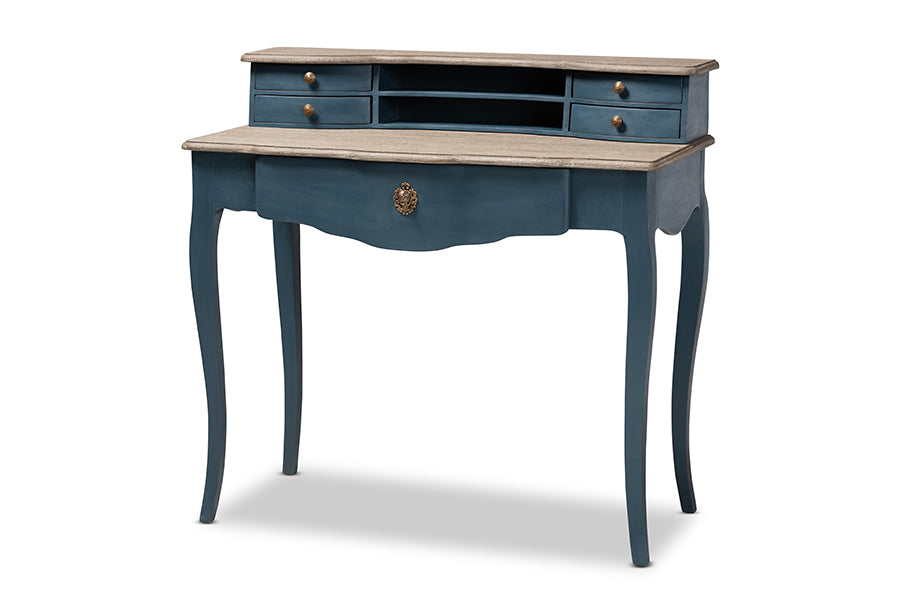 baxton studio celestine french provincial blue spruce finished wood accent writing desk | Modish Furniture Store-2