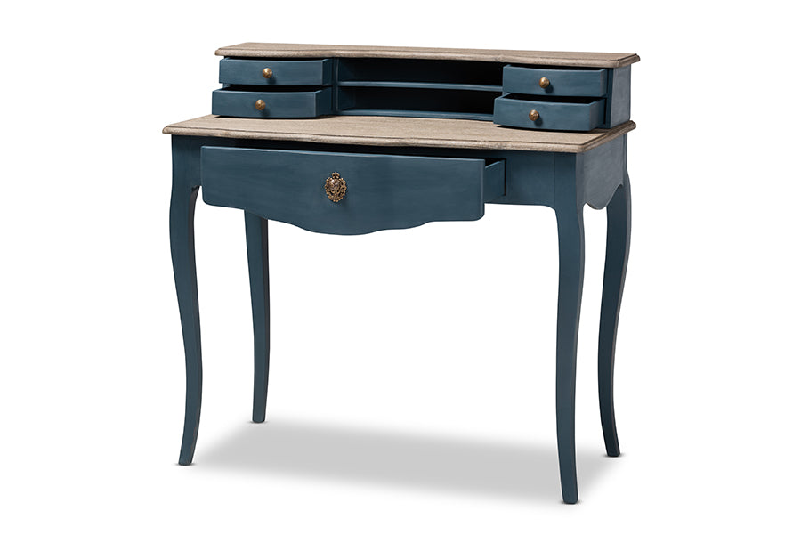 baxton studio celestine french provincial blue spruce finished wood accent writing desk | Modish Furniture Store-3