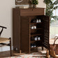 Baxton Studio Coolidge Modern and Contemporary Walnut Finished 5-Shelf Wood Shoe Storage Cabinet with Drawer | Modishstore | Cabinets