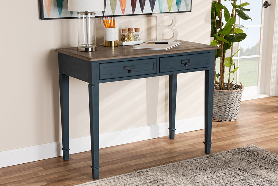 Baxton Studio Dauphine French Provincial Spruce Blue Accent Writing Desk | Modishstore | Desks