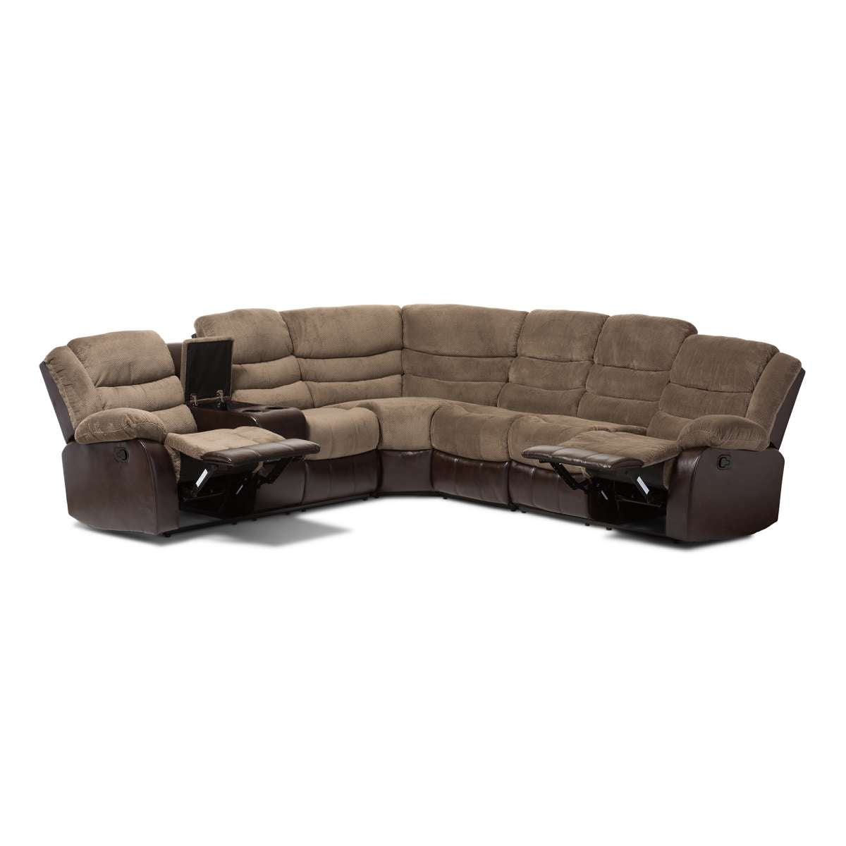 Baxton Studio Robinson Modern and Contemporary Taupe Fabric and Brown Faux Leather Two-Tone Sectional Sofa | Sofas | Modishstore - 4