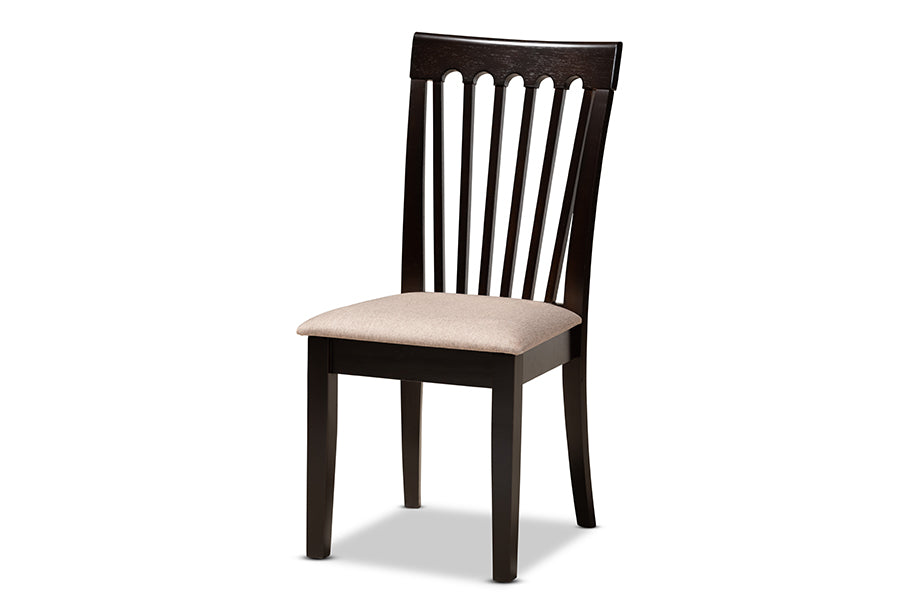 baxton studio nellie modern and contemporary sand fabric upholstered and dark brown finished wood 5 piece dining set | Modish Furniture Store-3