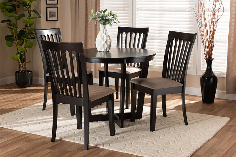 Baxton Studio Nellie Modern and Contemporary Sand Fabric Upholstered and Dark Brown Finished Wood 5-Piece Dining Set | Modishstore | Dining Sets