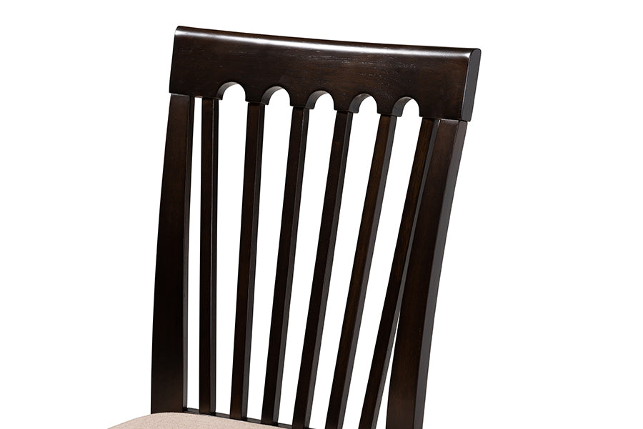 Baxton Studio Minette Modern and Contemporary Sand Fabric Upholstered Espresso Brown Finished Wood Dining Chair Set of 4 | Modishstore | Dining Chairs - 2