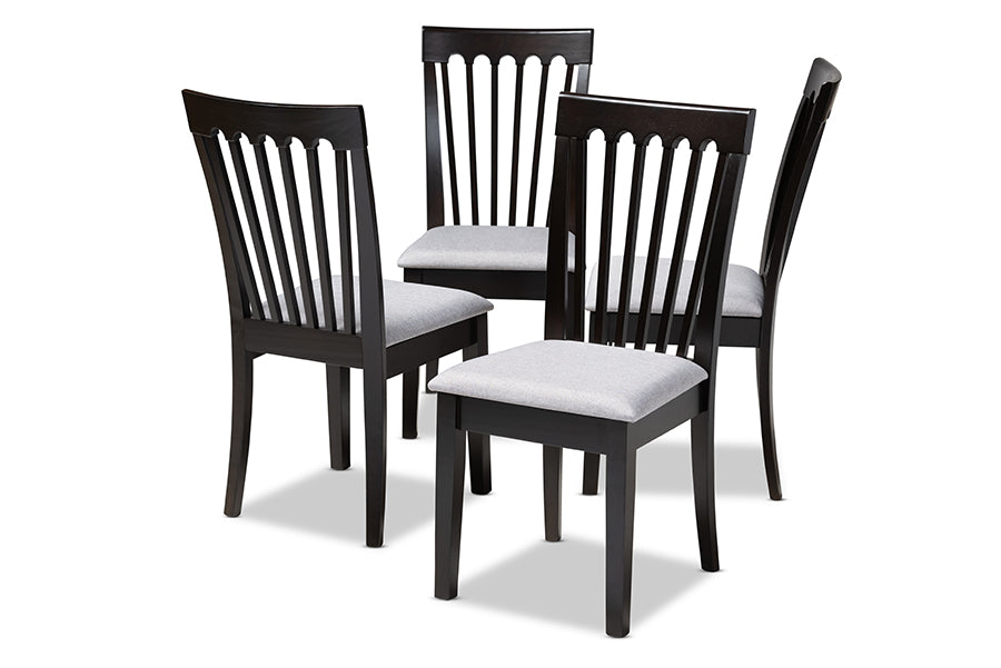 Baxton Studio Minette Modern and Contemporary Gray Fabric Upholstered Espresso Brown Finished Wood Dining Chair Set of 4 | Modishstore | Dining Chairs - 3
