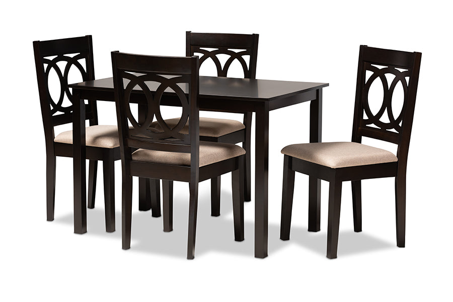 baxton studio lenoir modern and contemporary sand fabric upholstered espresso brown finished wood 5 piece dining set | Modish Furniture Store-2
