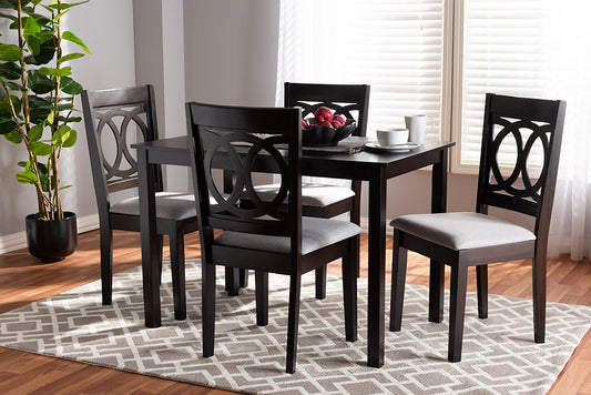 Baxton Studio Lenoir Modern and Contemporary Gray Fabric Upholstered Espresso Brown Finished Wood 5-Piece Dining Set | Modishstore | Dining Sets