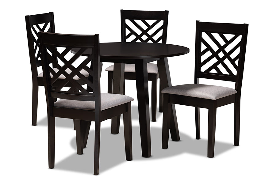 baxton studio lilly modern and contemporary grey fabric upholstered and dark brown finished wood 5 piece dining set | Modish Furniture Store-2