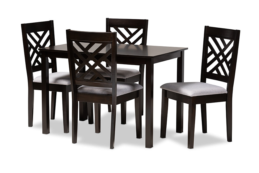 baxton studio caron modern and contemporary gray fabric upholstered espresso brown finished wood 5 piece dining set | Modish Furniture Store-2