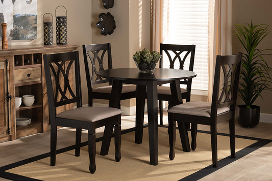 Baxton Studio Millie Modern and Contemporary Sand Fabric Upholstered and Dark Brown Finished Wood 5-Piece Dining Set | Modishstore | Dining Sets