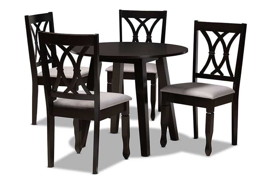 baxton studio millie modern and contemporary grey fabric upholstered and dark brown finished wood 5 piece dining set | Modish Furniture Store-2