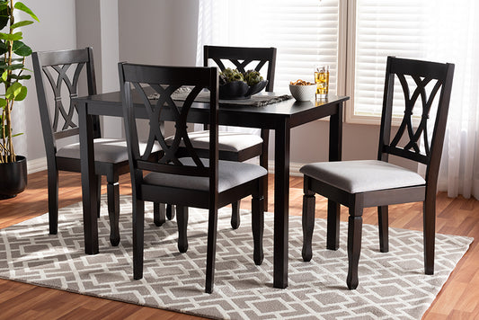 Baxton Studio Reneau Modern and Contemporary Gray Fabric Upholstered Espresso Brown Finished Wood 5-Piece Dining Set | Modishstore | Dining Sets
