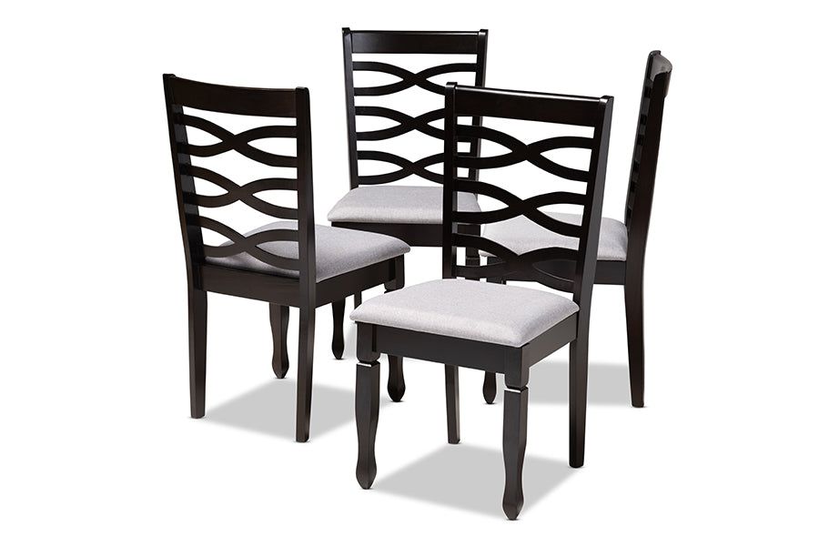 Baxton Studio Lanier Modern and Contemporary Gray Fabric Upholstered Espresso Brown Finished Wood Dining Chair Set of 4 | Modishstore | Dining Chairs - 4