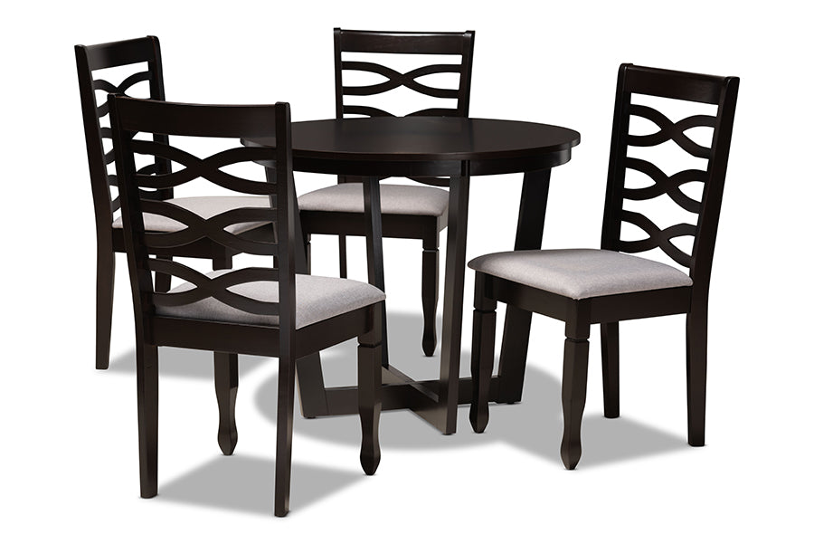 baxton studio leda modern and contemporary grey fabric upholstered and dark brown finished wood 5 piece dining set | Modish Furniture Store-2