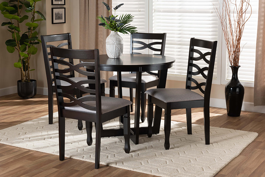 Baxton Studio Leda Modern and Contemporary Grey Fabric Upholstered and Dark Brown Finished Wood 5-Piece Dining Set | Modishstore | Dining Sets