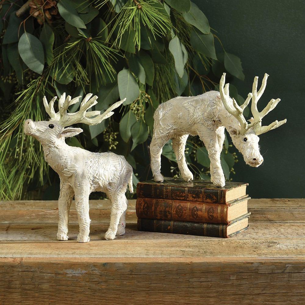 HomArt Scandinavian Stag Grazing - Embroidered White - Set of 2-6