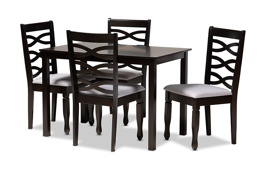 baxton studio lanier modern and contemporary gray fabric upholstered espresso brown finished wood 5 piece dining set | Modish Furniture Store-2